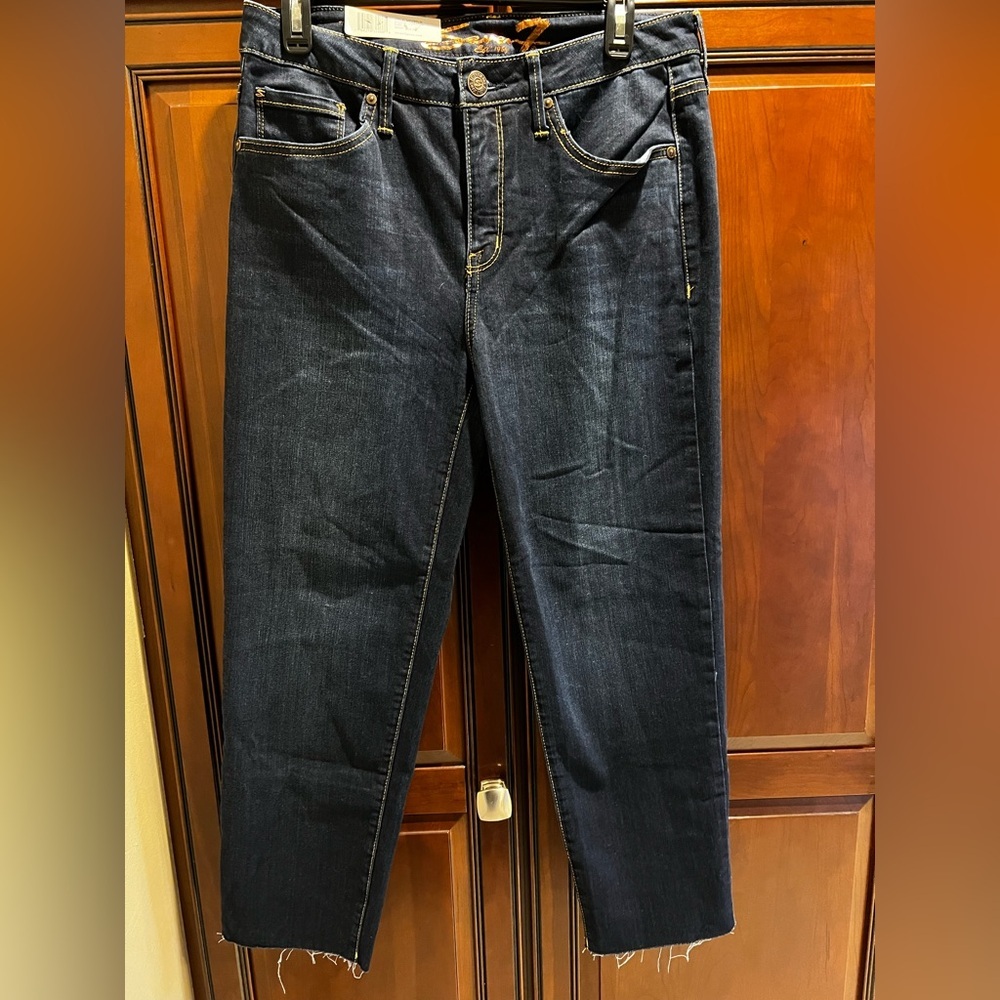 NWT Seven 7 Womens Tower Straight Crop High Waisted Easy Fit Dark Blue Jeans - 8